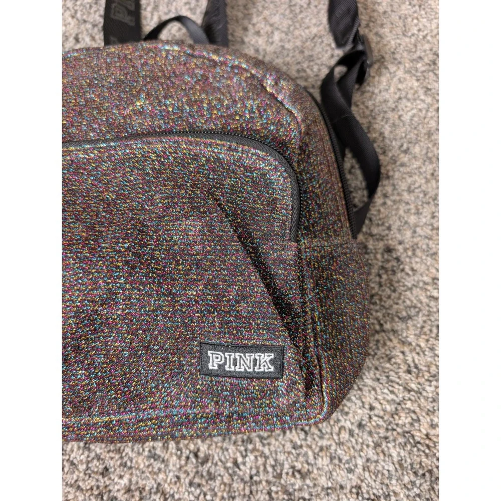PINK Victoria's Secret Rainbow Glitter Mini Backpack‎ Multi Color Logo Straps